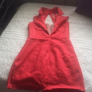 Short red linen dress